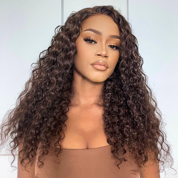 OUTLET | Brown Water Wave Glueless Glueless Long Curly Wig