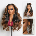 NatureMAX™ 200% Density Glueless 13x4 HD Lace Front Wig Ombre Brown Loose Wave Human Hair Wig Pre-Cut Lace Flexi-Fit Drawstring Cap