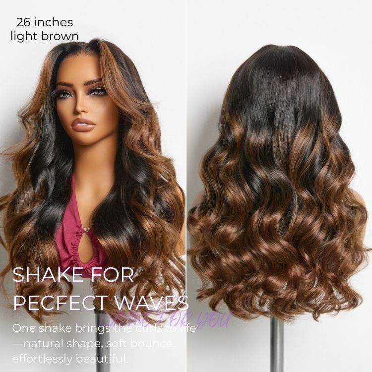 NatureMAX™ 200% Density Glueless 13x4 HD Lace Front Wig Ombre Brown Loose Wave Human Hair Wig Pre-Cut Lace Flexi-Fit Drawstring Cap