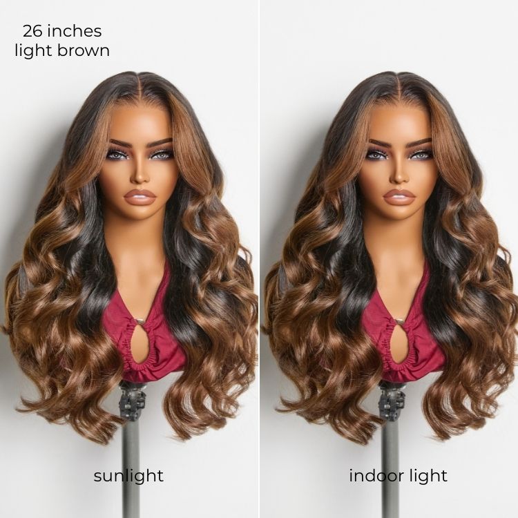 NatureMAX™ 200% Density Glueless 13x4 HD Lace Front Wig Ombre Brown Loose Wave Human Hair Wig Pre-Cut Lace Flexi-Fit Drawstring Cap
