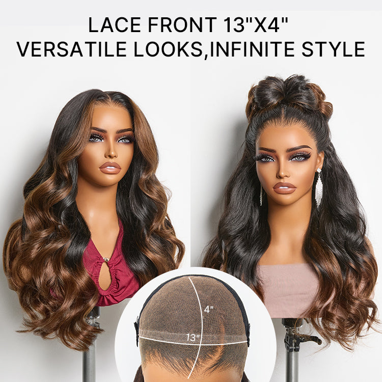 NatureMAX™ 200% Density Glueless 13x4 HD Lace Front Wig Ombre Brown Loose Wave Human Hair Wig Pre-Cut Lace Flexi-Fit Drawstring Cap