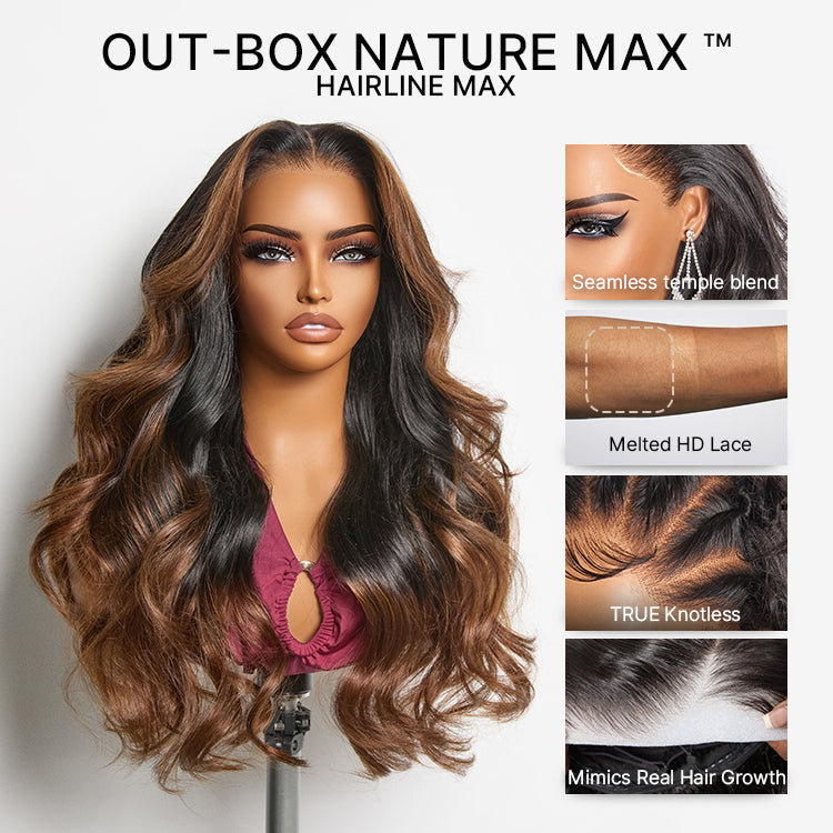 NatureMAX™ 200% Density Glueless 13x4 HD Lace Front Wig Ombre Brown Loose Wave Human Hair Wig Pre-Cut Lace Flexi-Fit Drawstring Cap