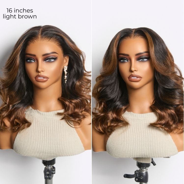 NatureMAX™ 200% Density Glueless 13x4 HD Lace Front Wig Ombre Brown Loose Wave Human Hair Wig Pre-Cut Lace Flexi-Fit Drawstring Cap