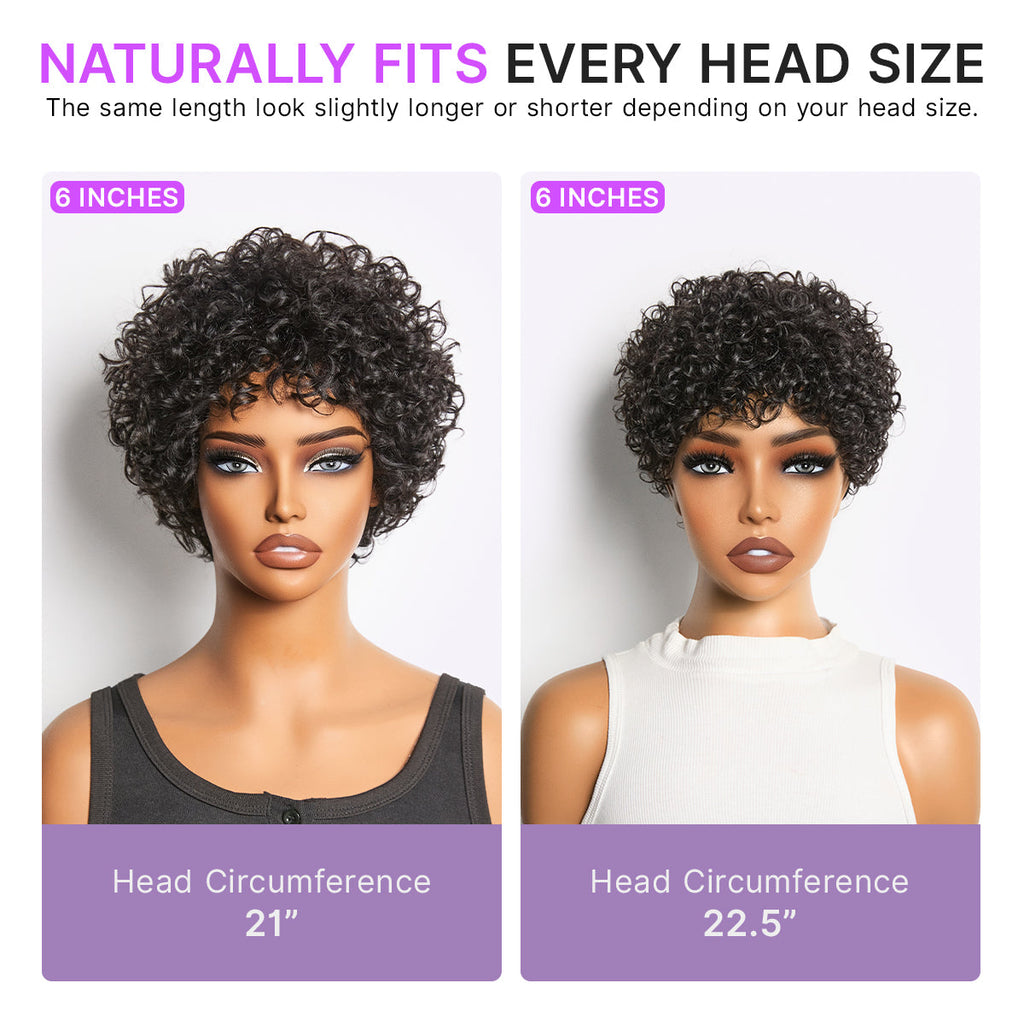 Worth I Beginner Friendly Throw On & Go Short Bouncy Curls with Bangs Glueless Wig 100% Human Hair