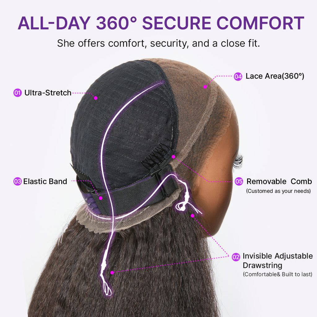 [judy_logan01]'s Special Link MyOwn-Fit™ 360 HD Lace Kinky Straight Wig Flexi-Fit Invisi Drawstring Cap & Pre-Cut Lace