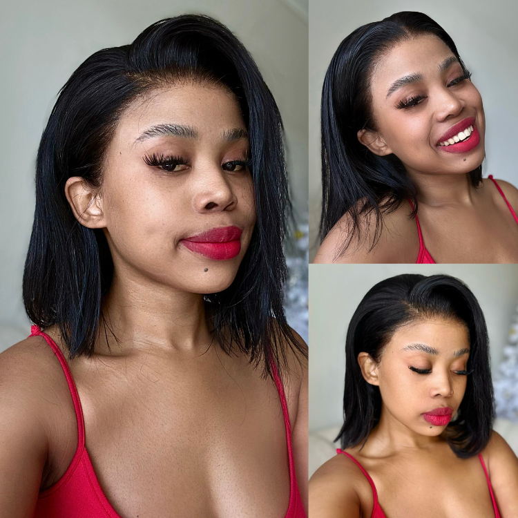 [_anniequinn]'s Special Link NatureMAX™ Silky Blunt Cut Bob Glueless Ear-to-ear 13x4 HD Lace Front Wig Pre-Cut Lace Flexi-Fit Drawstring Cap