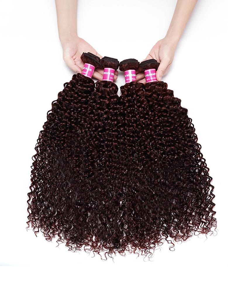 The UNice Vibrant Reddish Brown Jerry Curl 4Pcs 100% Remy Human Hair Bundles Deal visual image position 4 shows brazilian curly hair bundles | jerry curl texture.