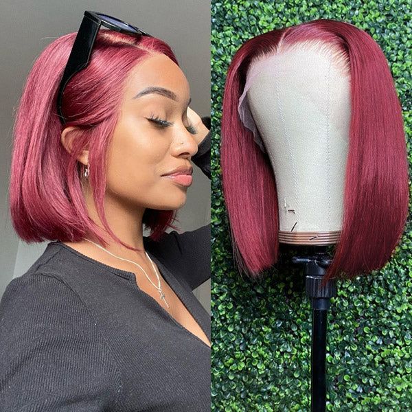 SDD 99J Burgundy Color Short Bob Wigs Straight Human Hair Wig 13X4 Lace Front Wigs