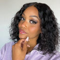 Casual Natural Black Curly 4x4 Closure Lace Glueless Mid Part Shoulder Length Wig 100% Human Hair