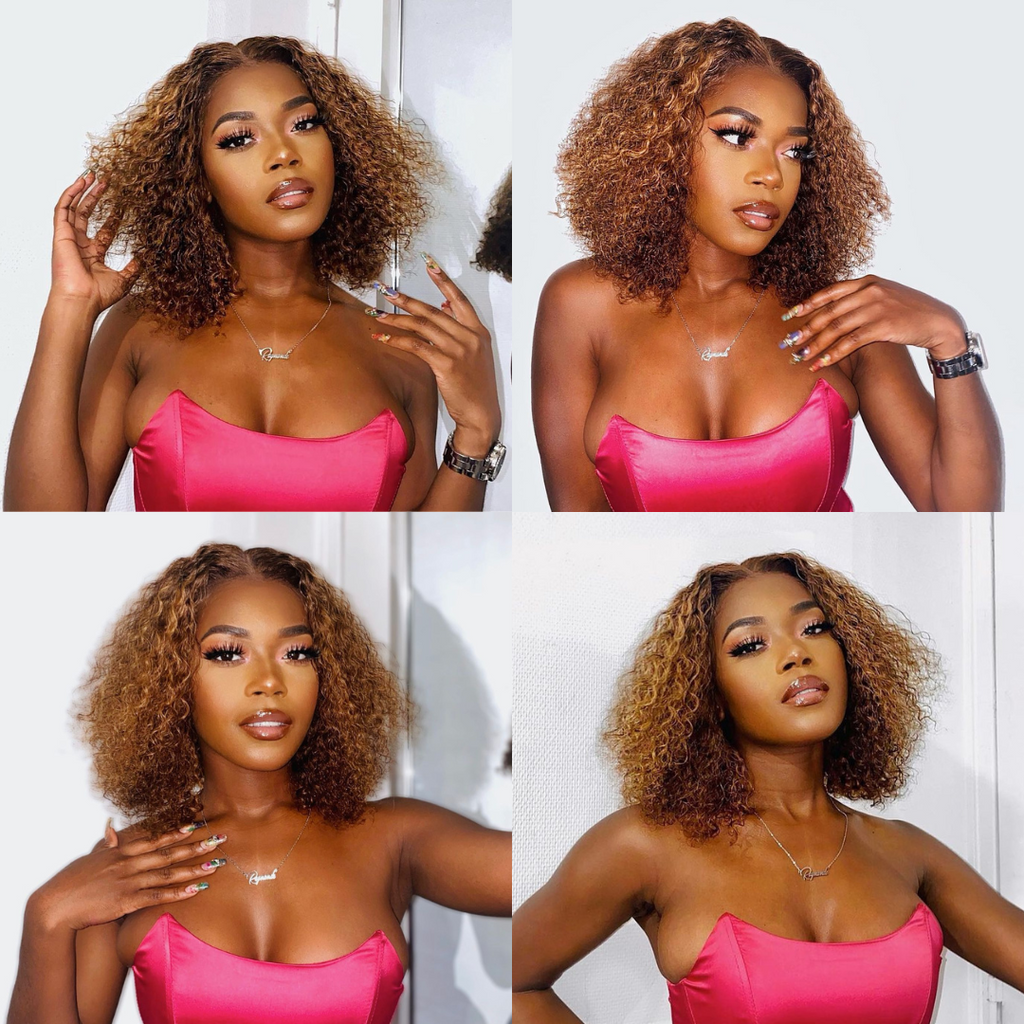 Worth | Mix Color Brown Curly Bob Wig Compact 13X4 Frontal Lace Wig