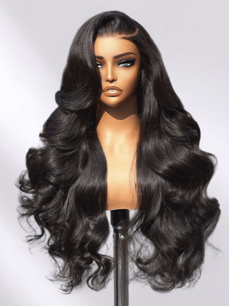 The UNice Pay 22" Get 24" 13x4 HD Lace ByeBye Cap Invisible Lace Wig Frontal Body Wave product image shows a wig with long hair on a mann and body wave texture, 13x4.
