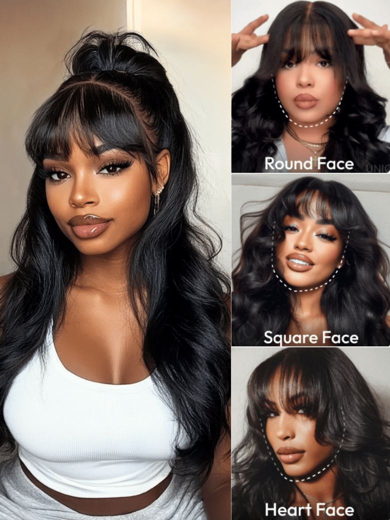 A model displays the UNice 20"-24" UNice 7x5 Bye Bye Knots & 13x4 Pre-Everything & HD Lace Frontal Pull, showing a model with long hair and a white top and loose wave.