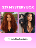 The UNice FULL Lace Wig Hiding Inside UNICE $39 Surprise Box Win 20 Inch Glueless 100% image highlights Yurne, ourprise, Box, win 16-22 inch, a pink box with a question.