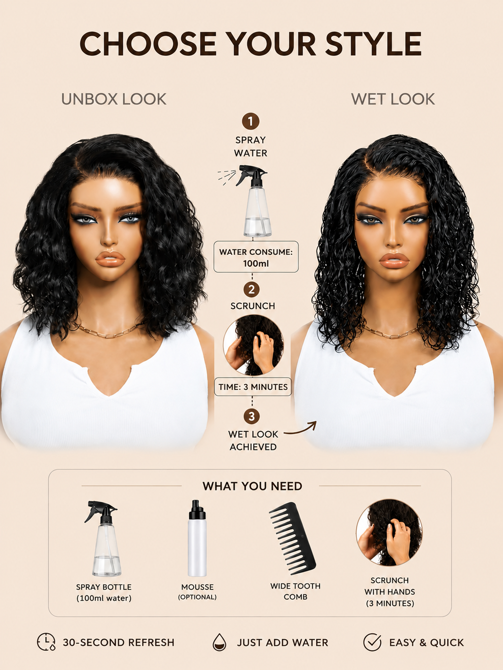 A model displays the UNice Allofdestiny Same UNice Bye Bye Slip 6x4 Glueless Lace "C" Side Part Loose wig, showing a model with long hair and a white tank top and 6x4.
