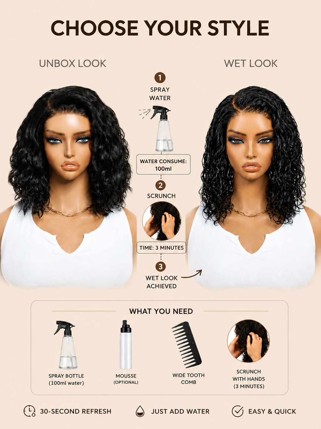 A model displays the UNice Allofdestiny Same UNice Bye Bye Slip 6x4 Glueless Lace "C" Side Part Loose wig, showing a model with long hair and a white tank top and 6x4.