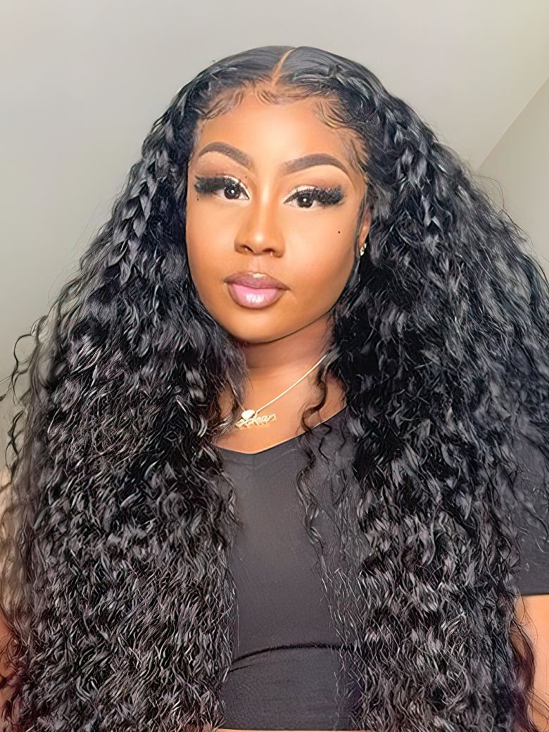 The UNice Brazilian Jerry Curly Virgin Hair 4pcs/pack visual image position 3 shows a model with long curly hair | jerry curl texture, curly texture.