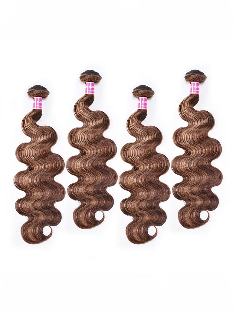 The UNice Gorgeous Highlight Honey Blonde Bouncy Body Wave Hair 4 Bundles visual image position 4 shows brazilian body wave hair extensions | body wave texture, honey.