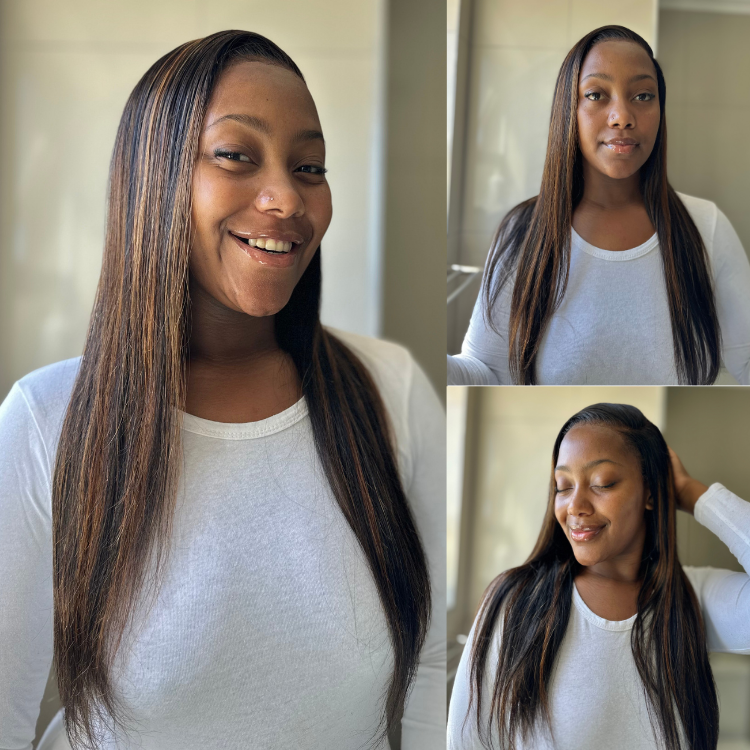 [judy_logan01]'s Special Link PreMax Wigs | Ultra Natural Hairline Brown Highlight & Natural Black Silky Straight Glueless 13x4 Frontal Lace Long Wig Pre-Cut Lace
