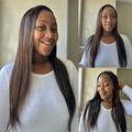 [judy_logan01]'s Special Link PreMax Wigs | Ultra Natural Hairline Brown Highlight & Natural Black Silky Straight Glueless 13x4 Frontal Lace Long Wig Pre-Cut Lace