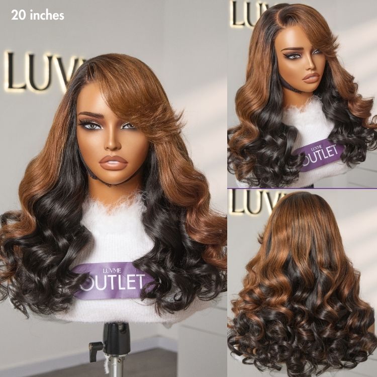 Worth | Brown Mix Black C Part Glueless Loose Wave 5x5 Closure Wig With Bangs 100% Human Hair