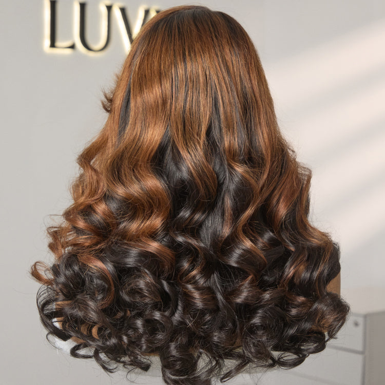 Worth | Brown Mix Black C Part Glueless Loose Wave 5x5 Closure Wig With Bangs 100% Human Hair