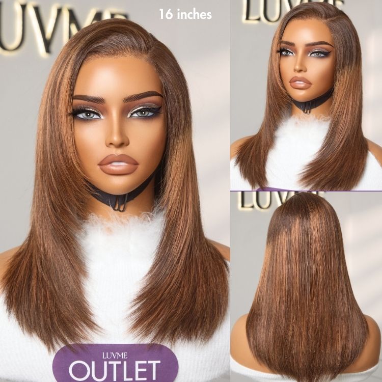Worth | Elegant Brown Ombre Trendy Layered Cut Glueless Minimalist Lace Wig 100% Human Hair