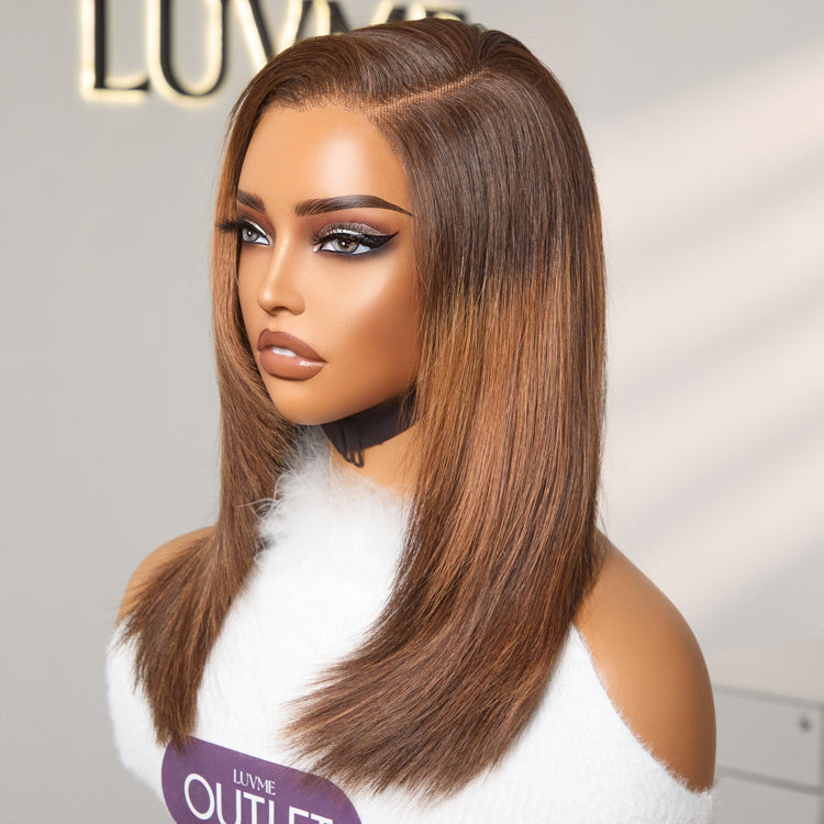 Worth | Elegant Brown Ombre Trendy Layered Cut Glueless Minimalist Lace Wig 100% Human Hair