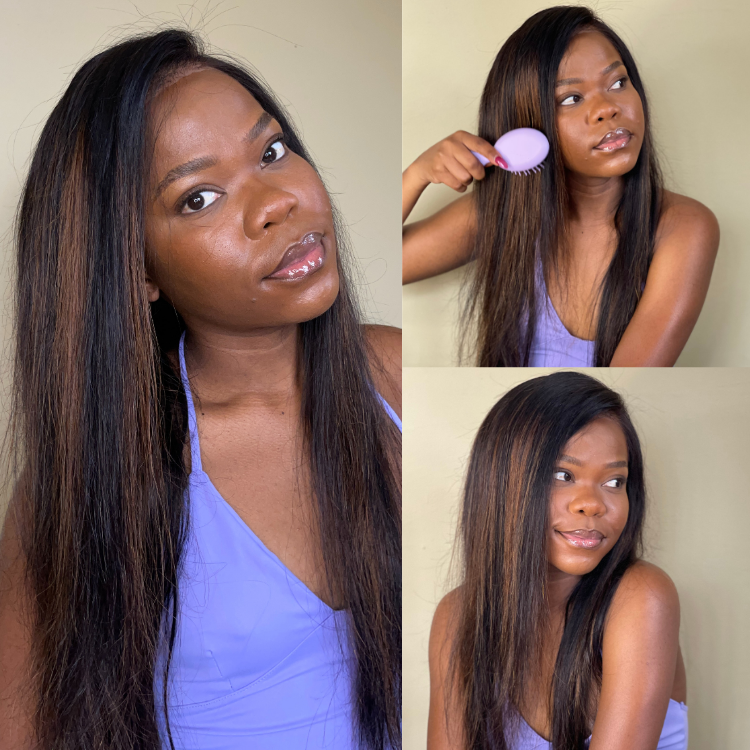[iamnomfundomoh]'s Special Link PreMax Wigs | Ultra Natural Hairline Brown Highlight & Natural Black Silky Straight Glueless 13x4 Frontal Lace Long Wig Pre-Cut Lace