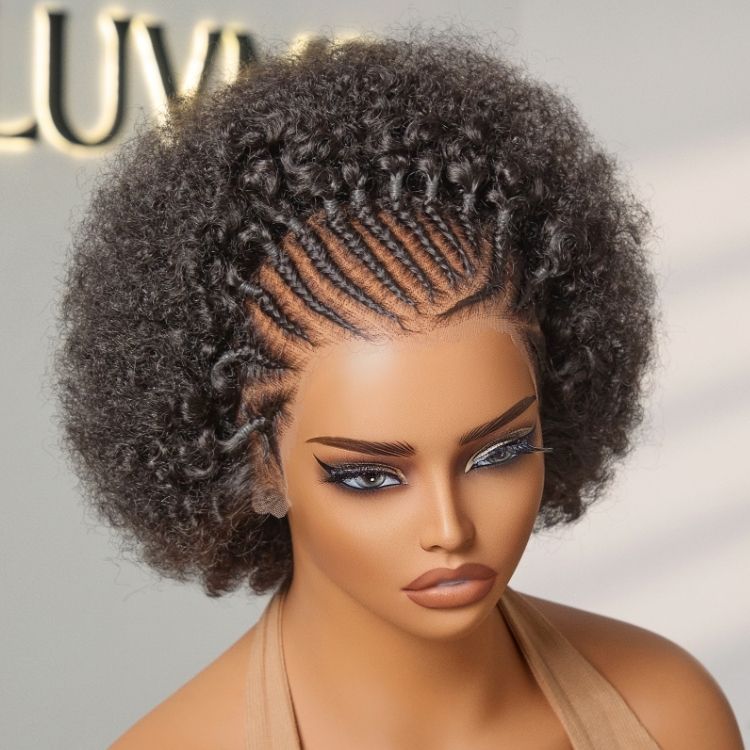 Special Price | 170% Density ReadytoGo Knotless Fulani Braids Natural Afro Glueless 13x4 Frontal Lace Wig 100% Human Hair Wig I Pre-cut Lace & Pre-Bleached