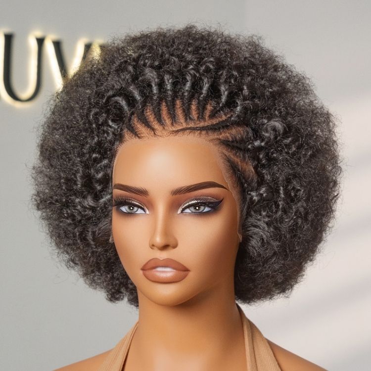 Special Price | 170% Density ReadytoGo Knotless Fulani Braids Natural Afro Glueless 13x4 Frontal Lace Wig 100% Human Hair Wig I Pre-cut Lace & Pre-Bleached
