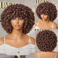 180% Density ReadytoGo Chestnut Brown Fluffy Rose Curl 12 inches Short Wig With Bangs 100% Human Hair