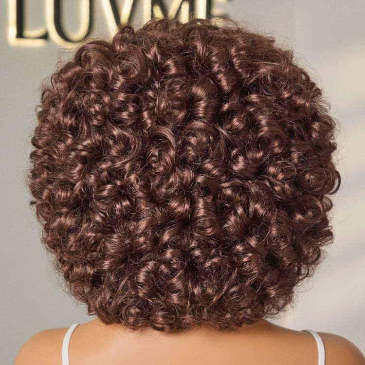 180% Density ReadytoGo Chestnut Brown Fluffy Rose Curl 12 inches Short Wig With Bangs 100% Human Hair