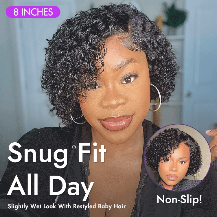 ReadytoGo Trendy Short Cut Curly Minimalist HD Lace Glueless Side Part Wig 100% Human Hair Pre-Cut Lace
