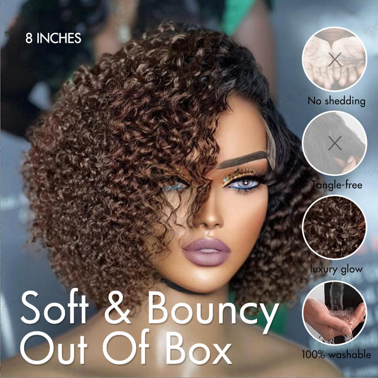 ReadytoGo Trendy Short Cut Curly Minimalist HD Lace Glueless Side Part Wig 100% Human Hair Pre-Cut Lace