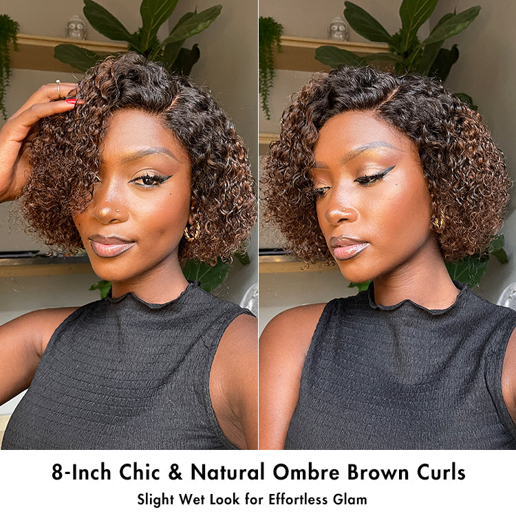 ReadytoGo Trendy Short Cut Curly Minimalist HD Lace Glueless Side Part Wig 100% Human Hair Pre-Cut Lace