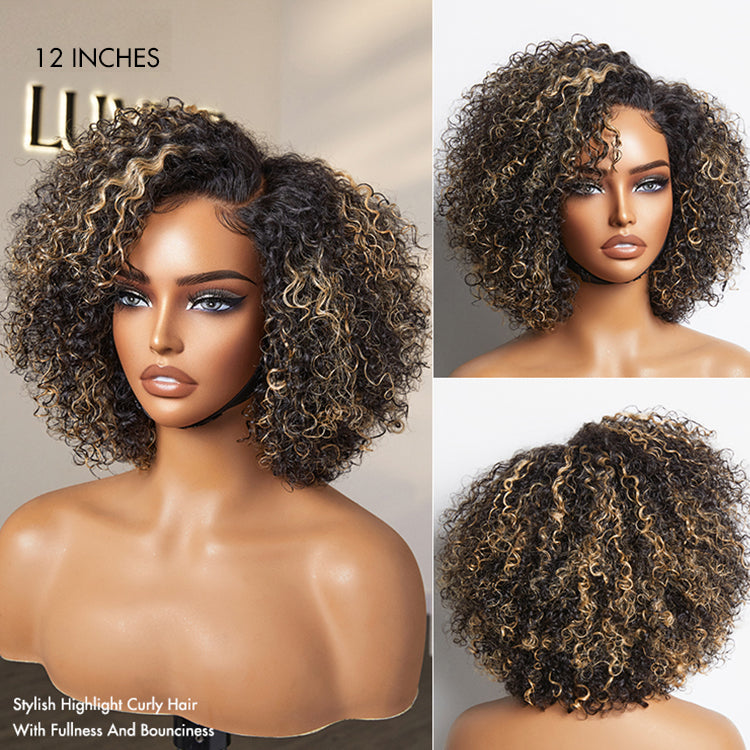 ReadytoGo Trendy Short Cut Curly Minimalist HD Lace Glueless Side Part Wig 100% Human Hair Pre-Cut Lace