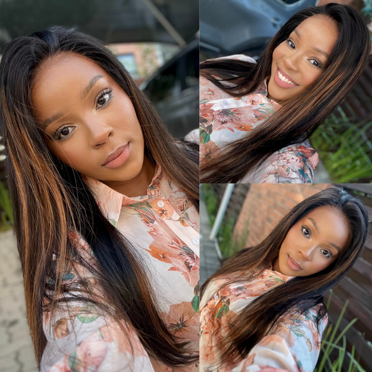 [saneriembambo]'s Special Link PreMax Wigs | Ultra Natural Hairline Brown Highlight & Natural Black Silky Straight Glueless 13x4 Frontal Lace Long Wig Pre-Cut Lace