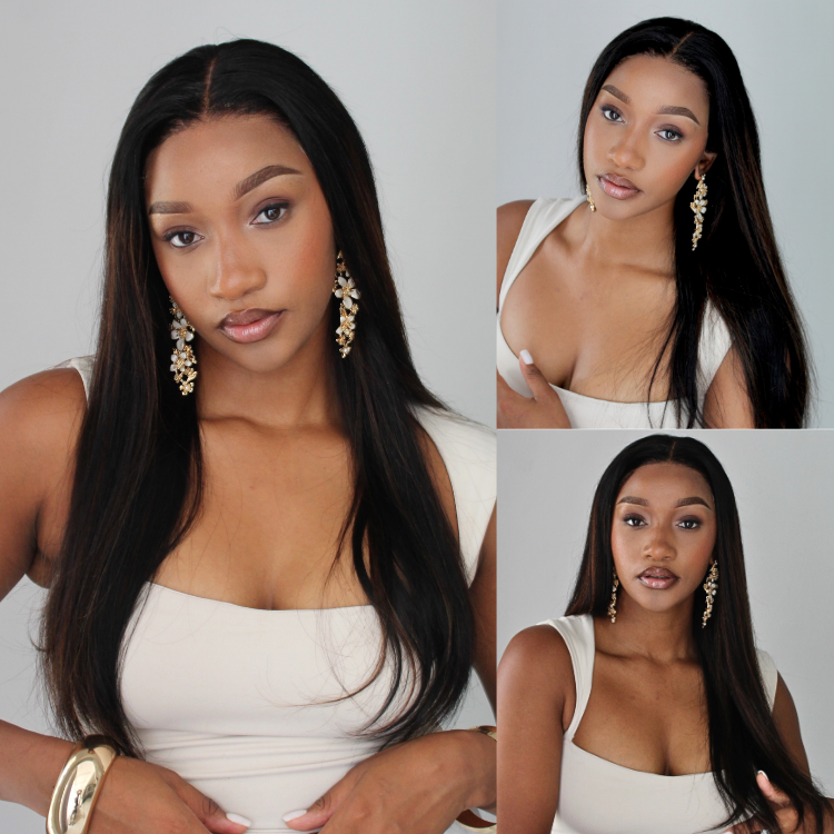 [zenandefunani]'s Special Link PreMax Wigs | Ultra Natural Hairline Brown Highlight & Natural Black Silky Straight Glueless 13x4 Frontal Lace Long Wig Pre-Cut Lace