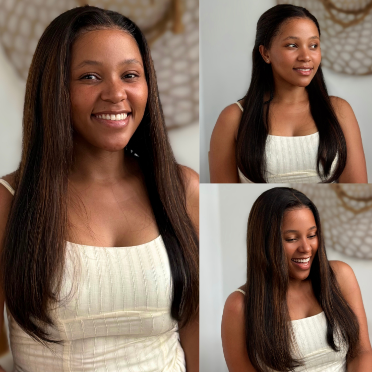 [thembi_cannes]'s Special Link PreMax Wigs | Ultra Natural Hairline Brown Highlight & Natural Black Silky Straight Glueless 13x4 Frontal Lace Long Wig Pre-Cut Lace