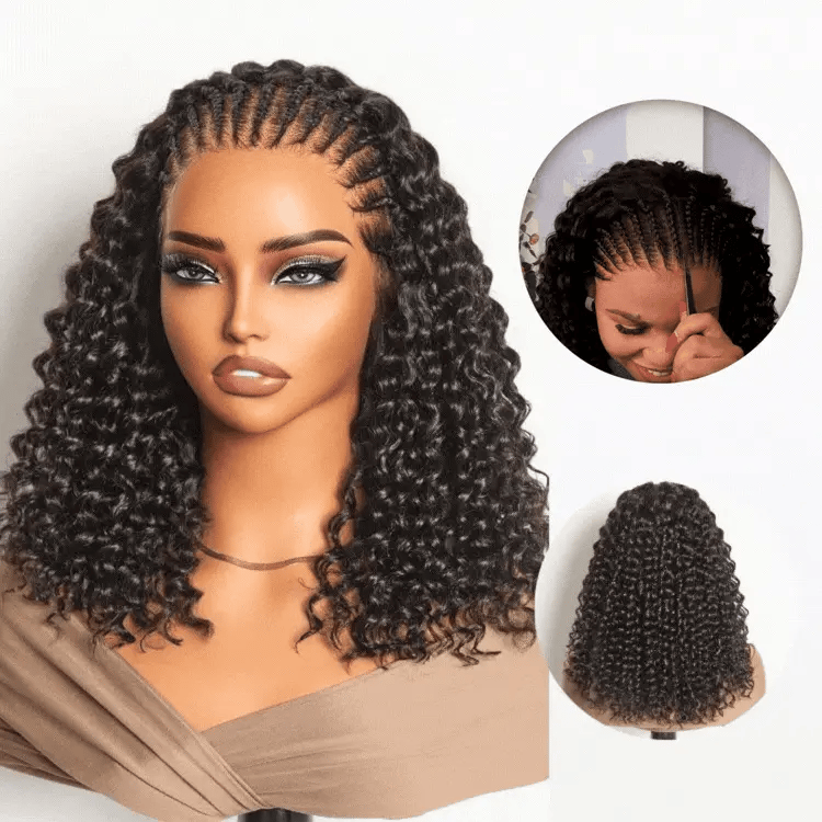 special I Readitress™ Knotless Fulani Braids Deep Wave Glueless Ear-to-ear 13x4 Frontal HD Lace Wig Human Hair