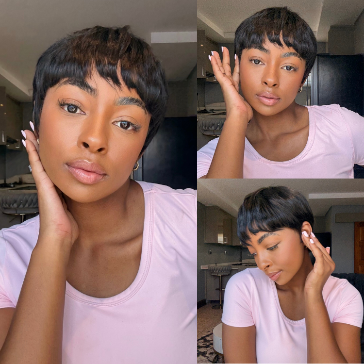 [mrsmo_official]'s Special Link Throw On & Go Short Cut with Bangs Wig Ultra Comfort Cotton Cap Glueless Wig Hair Loss Friendly