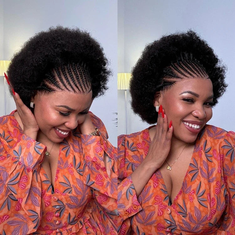 Special Price | 170% Density ReadytoGo Knotless Fulani Braids Natural Afro Glueless 13x4 Frontal Lace Wig 100% Human Hair Wig I Pre-cut Lace & Pre-Bleached