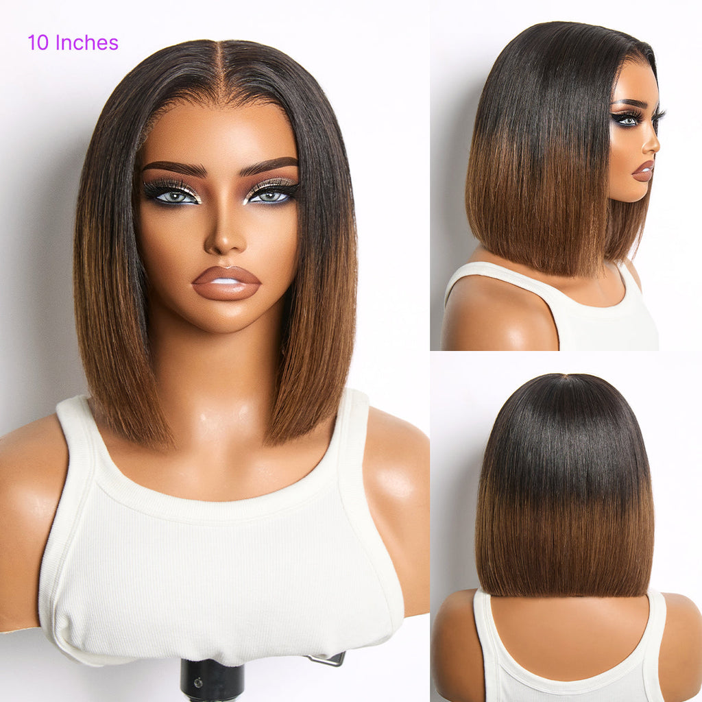 SouthKiss All-Day Comfort™ Wig Ombre Brown Silky Blunt Cut Bob Glueless 7x6 Closure HD Lace Wig Pre-Cut Lace