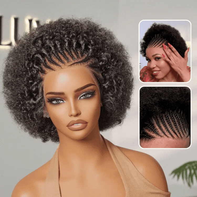 Special Price | 170% Density ReadytoGo Knotless Fulani Braids Natural Afro Glueless 13x4 Frontal Lace Wig 100% Human Hair Wig I Pre-cut Lace & Pre-Bleached