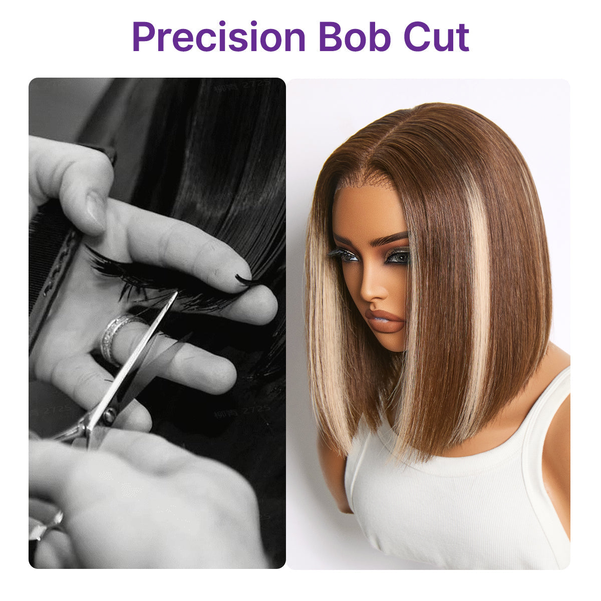 Ash Blonde Highlight Glueless 5x5 HD Closure Lace Bob Wig Pre-Cut Lace Flexi-Fit Drawstring Cap