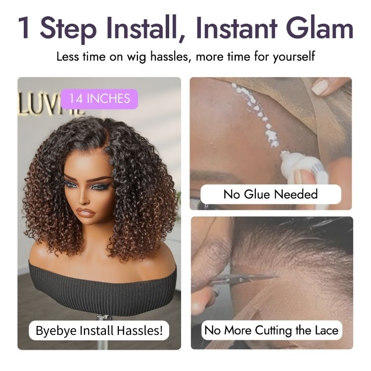 special I VolumeMAX™ 200% Density ReadytoGo Beginner Friendly Ombre Blonde Glueless 5x5 Closure Lace HD Lace Small Kinky Curly 14 inches C Part Wig