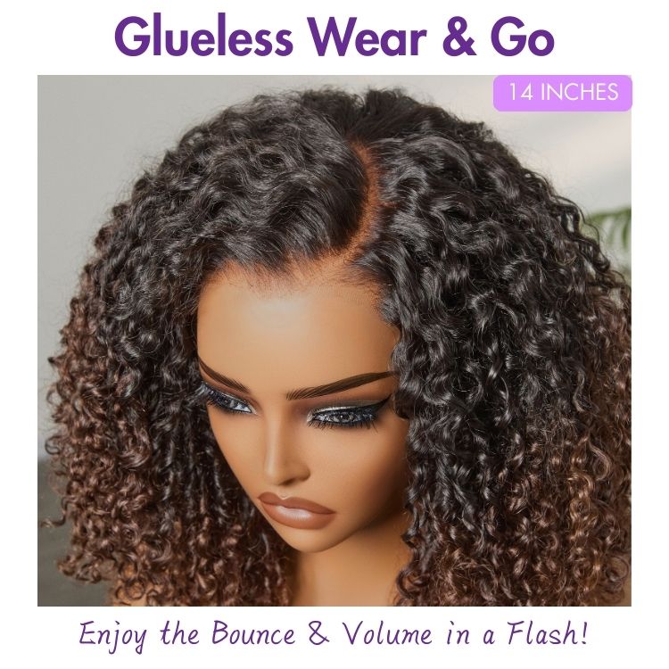 special I VolumeMAX™ 200% Density ReadytoGo Beginner Friendly Ombre Blonde Glueless 5x5 Closure Lace HD Lace Small Kinky Curly 14 inches C Part Wig