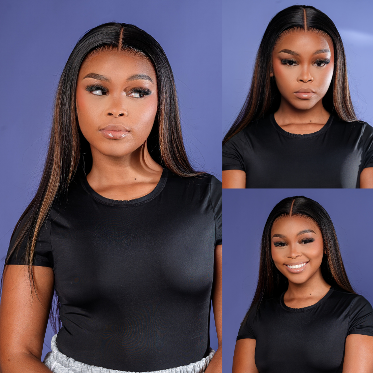 [lethabo.mekoaa]'s Special Link PreMax Wigs | Ultra Natural Hairline Brown Highlight & Natural Black Silky Straight Glueless 13x4 Frontal Lace Long Wig Pre-Cut Lace