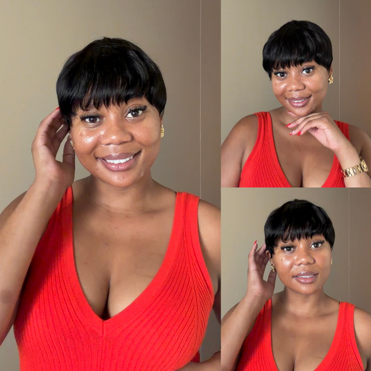 [_lukhozi_n]'s Special Link Throw On & Go Short Cut with Bangs Wig Ultra Comfort Cotton Cap Glueless Wig Hair Loss Friendly