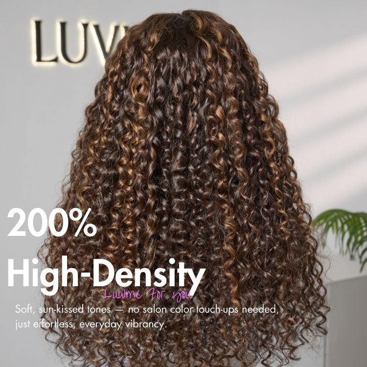 [buli_makhubo]'s Special Link VolumeMAX™ 200% Density Brown Highlights Flexi-Fit Invisi Drawstring Cap Glueless 360 Lace Super Natural Hairline Water Wave Free Part 100% Human Hair Wig